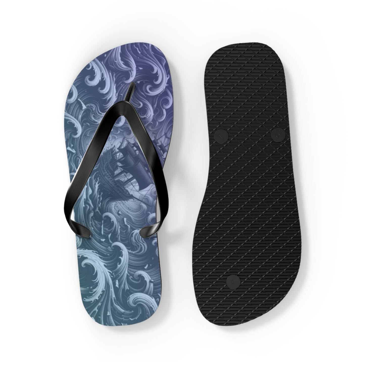 Ocean Waves Flip Flops — Blue Nautical Surf Pattern Sandals