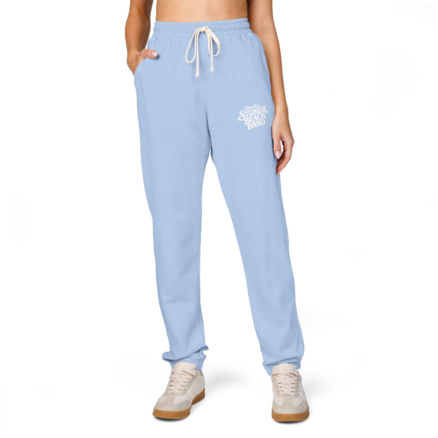 Graphite Fleece Sweatpants with 'Good Vibes' Neon Script — Cozy Casual Lounge Pants