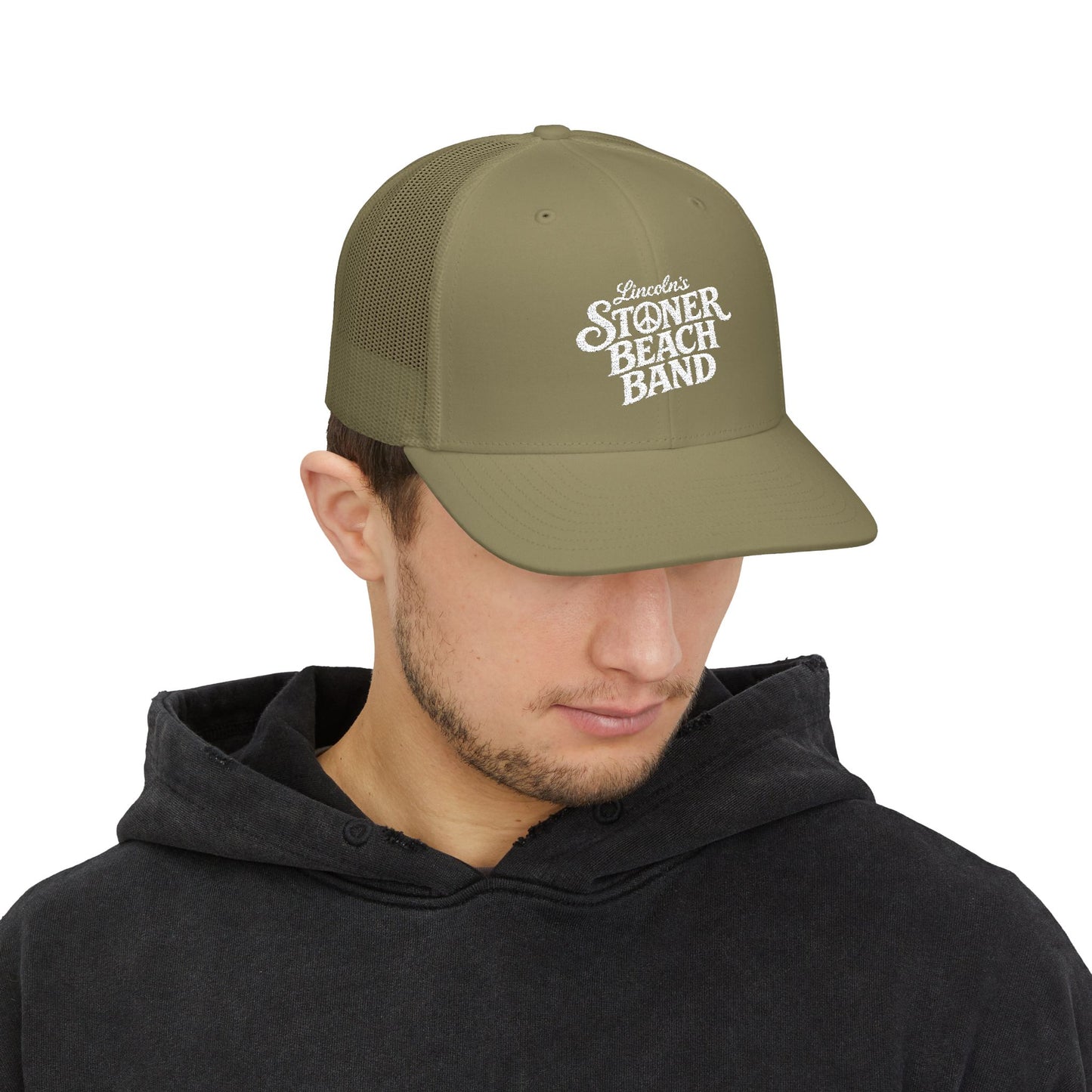 Stoner Beach Band Snapback Trucker Cap — Retro Surf Music Logo Hat