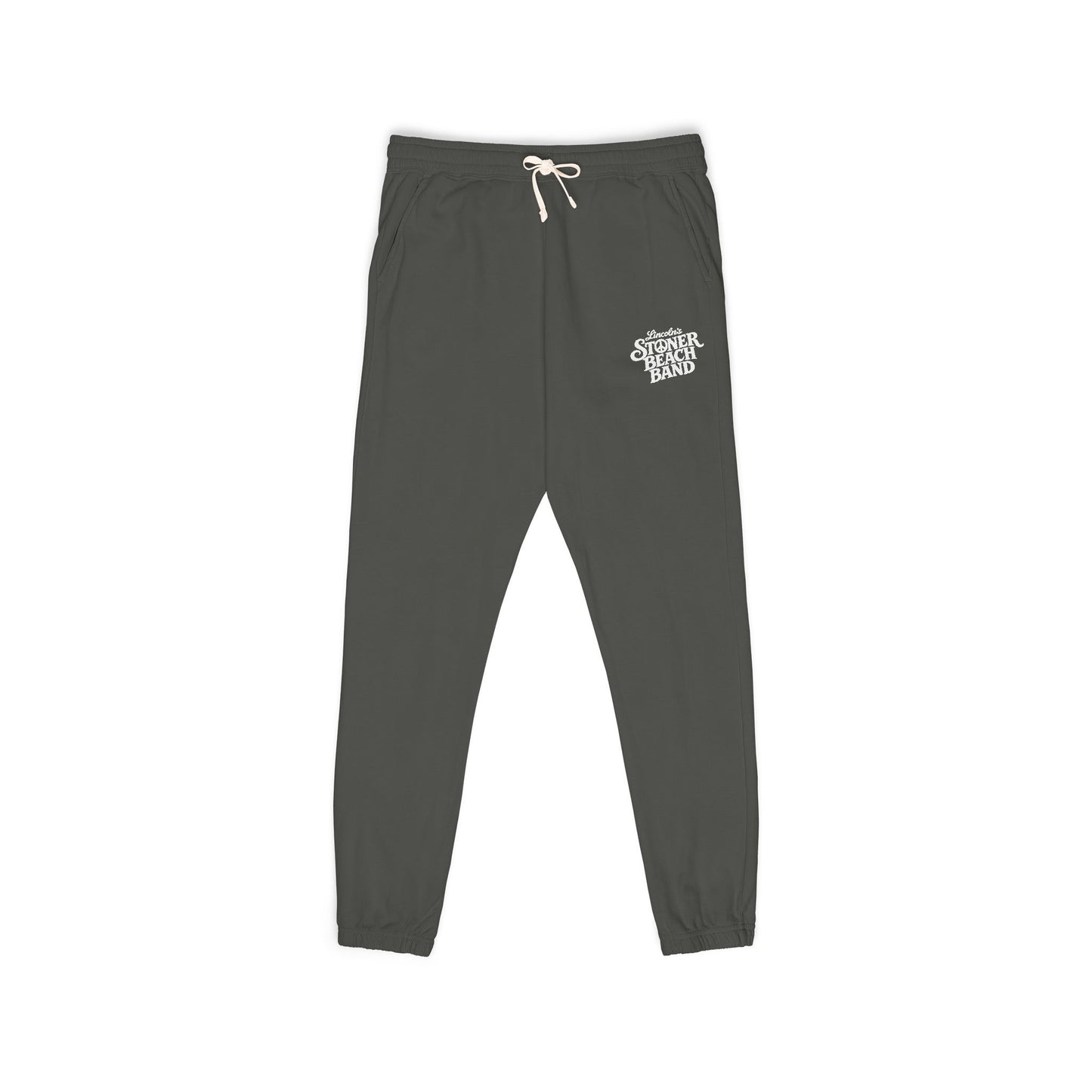 Graphite Fleece Sweatpants with 'Good Vibes' Neon Script — Cozy Casual Lounge Pants