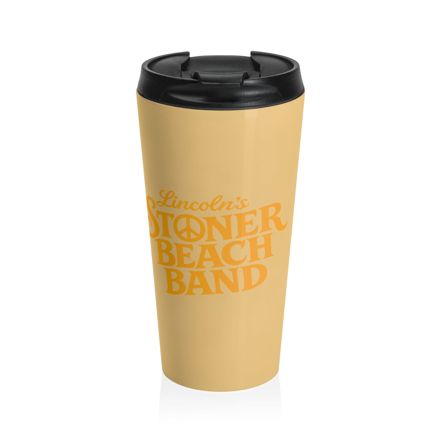 Stainless Steel Travel Mug — "Lincoln's Stoner Beach Band" Retro Peace Logo
