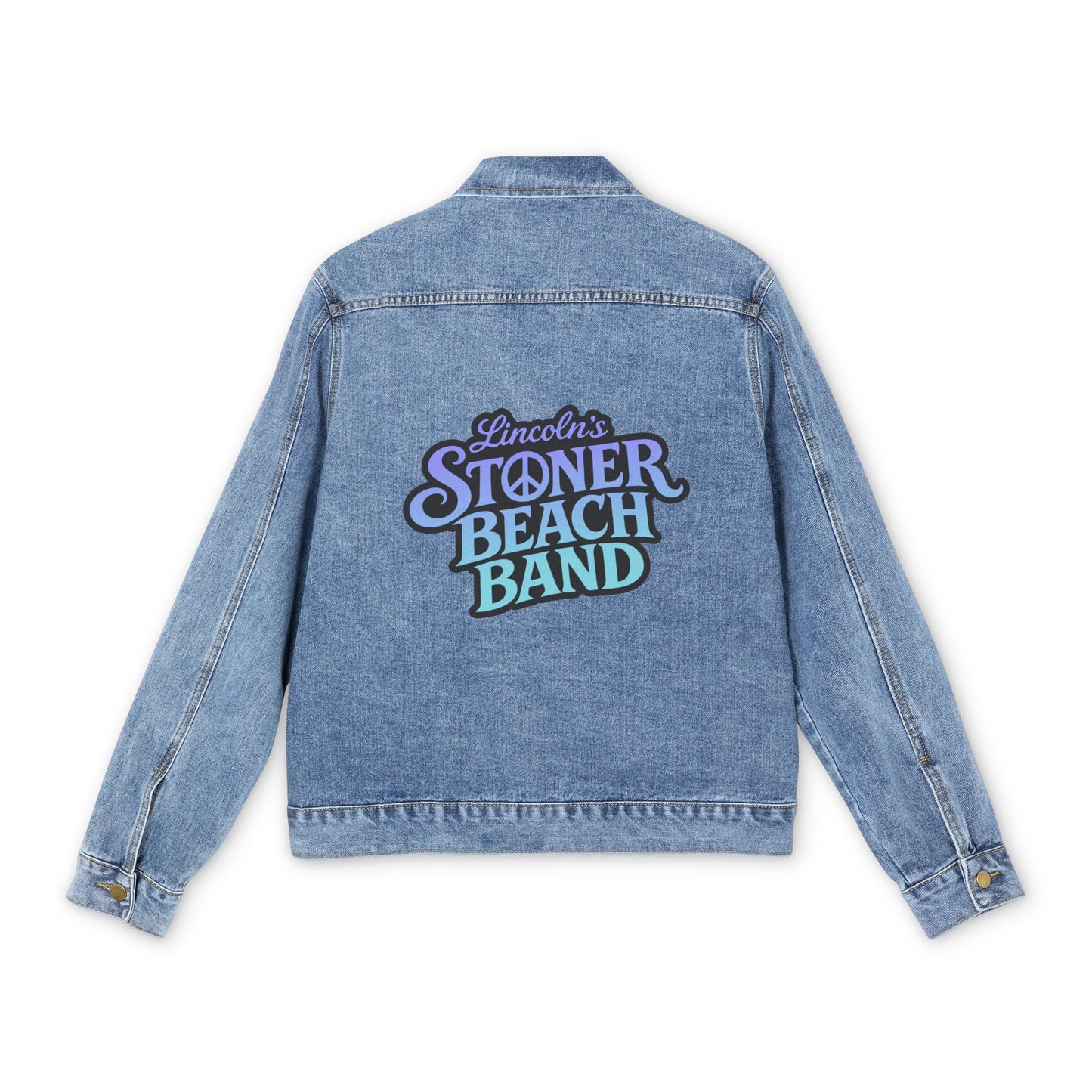 Men's Denim Jacket Lincoln's Stoner Beach Band Retro Logo Back Patch