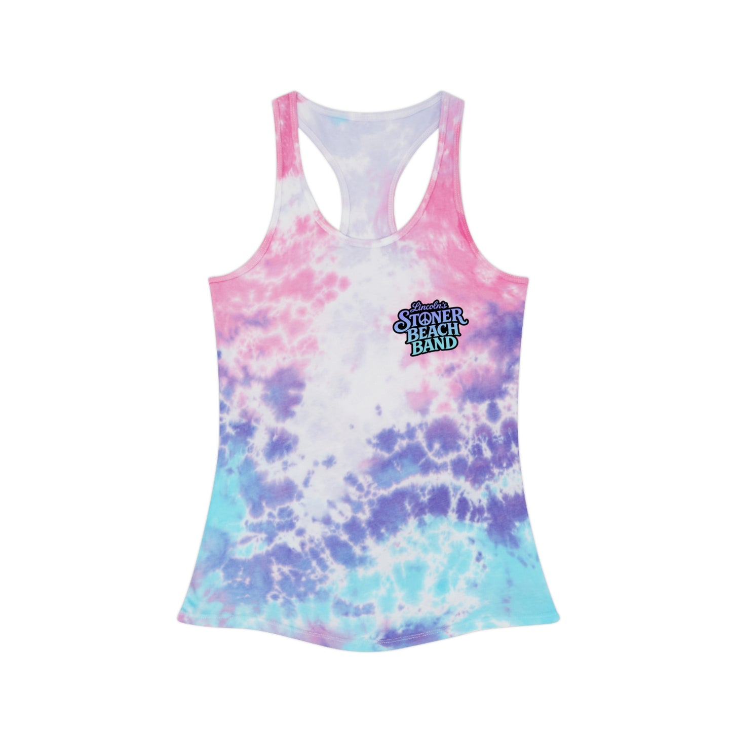 Tie-Dye Racerback Tank Top 'Stoner Beach Band' Light Blue Spiral Festival Tank