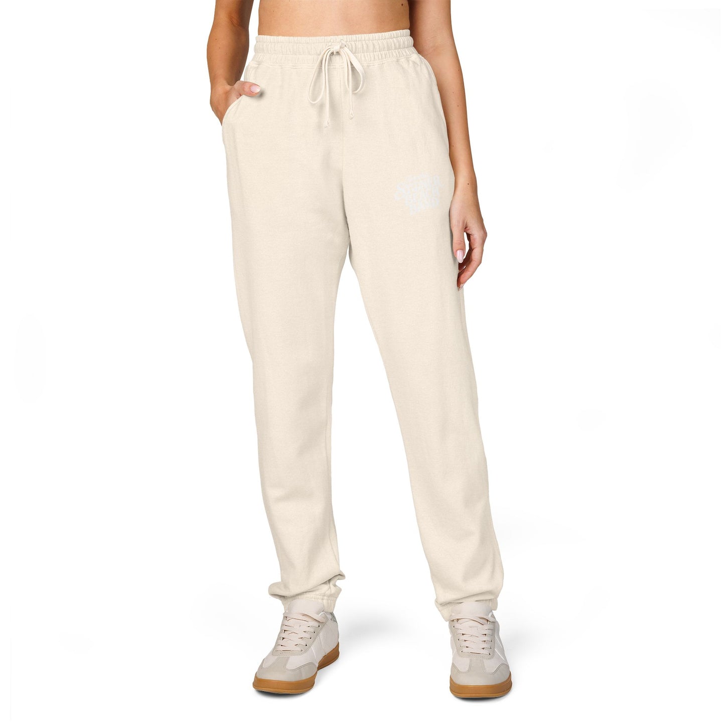 Graphite Fleece Sweatpants with 'Good Vibes' Neon Script — Cozy Casual Lounge Pants