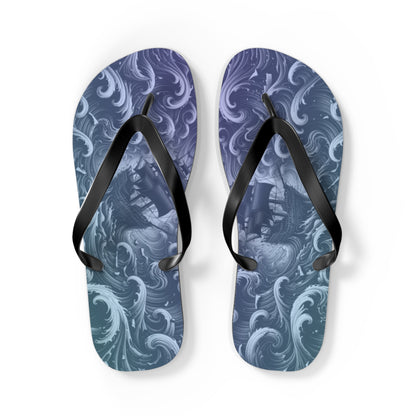 Ocean Waves Flip Flops — Blue Nautical Surf Pattern Sandals