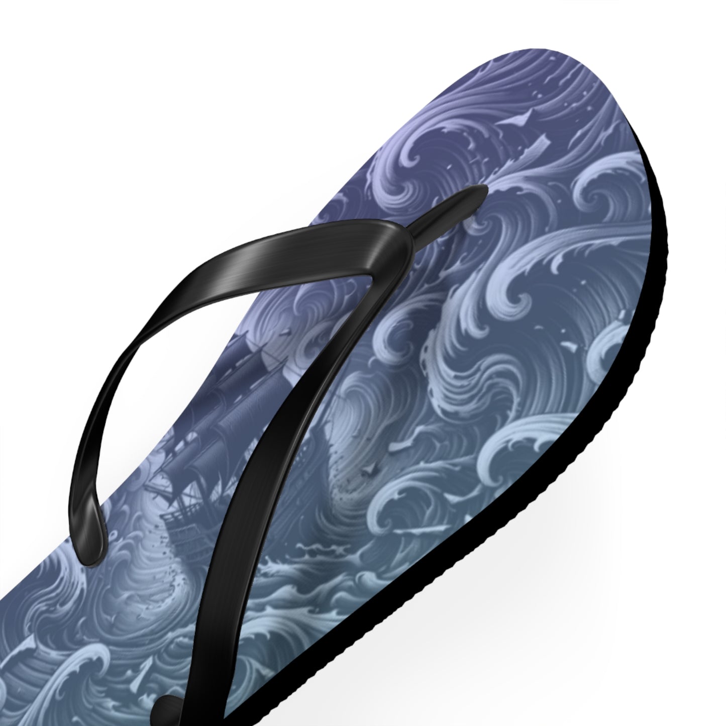 Ocean Waves Flip Flops — Blue Nautical Surf Pattern Sandals