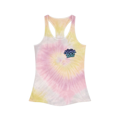 Tie-Dye Racerback Tank Top 'Stoner Beach Band' Light Blue Spiral Festival Tank