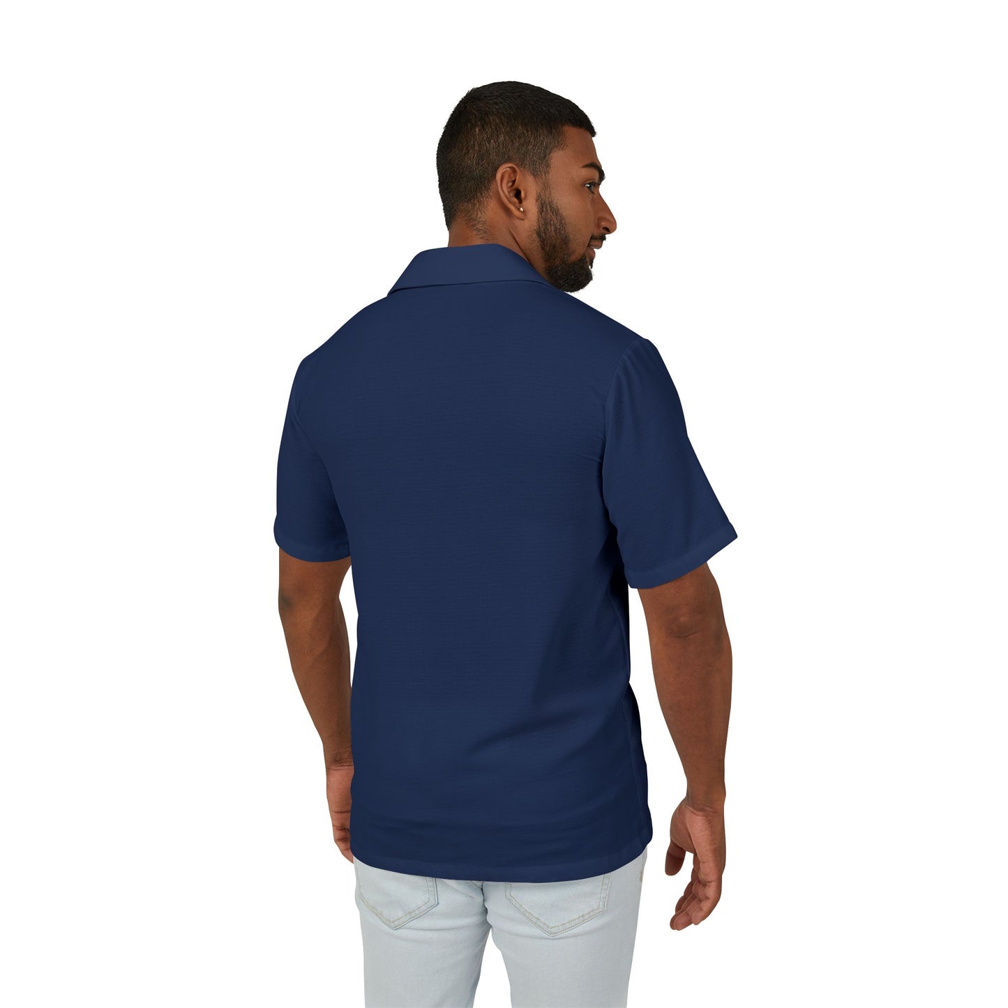 Navy 'Sierra Chico Band' Hawaiian Camp Shirt Men's Retro Button-Up