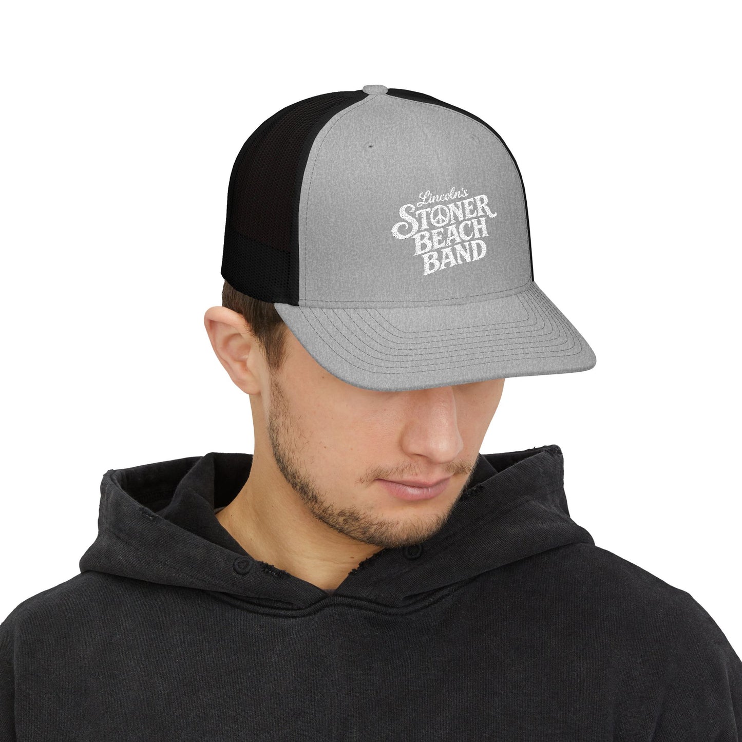 Stoner Beach Band Snapback Trucker Cap — Retro Surf Music Logo Hat