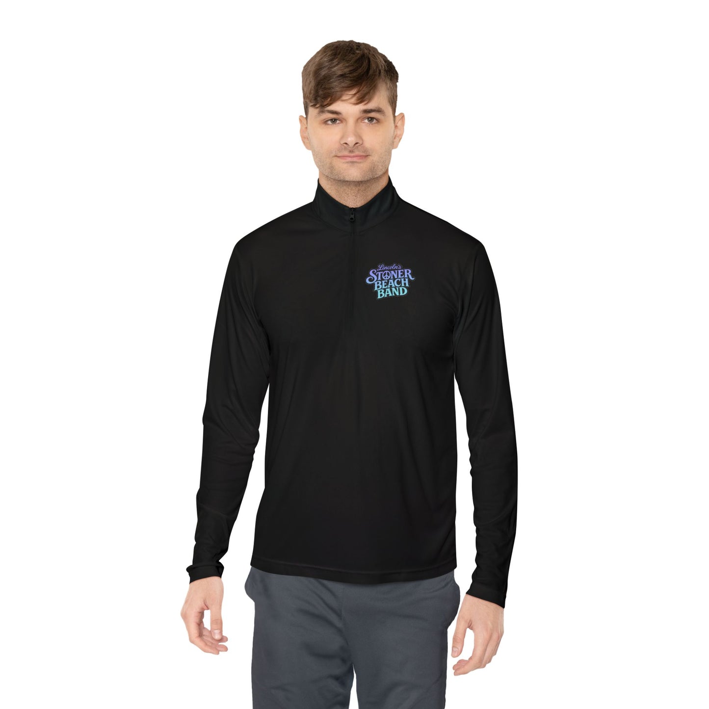 Quarter-Zip Pullover - 'Stranger Things' Neon Logo Chest Graphic