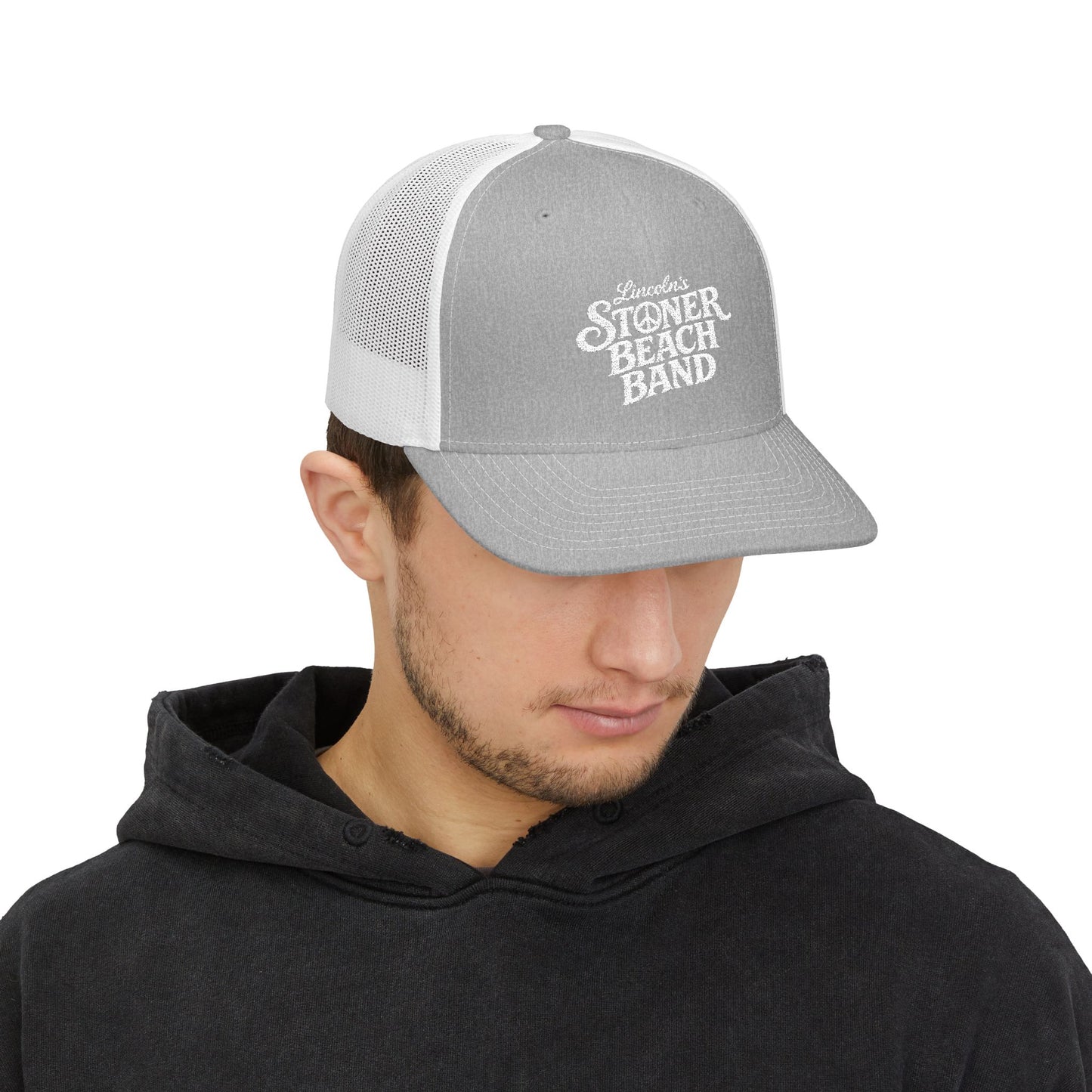 Stoner Beach Band Snapback Trucker Cap — Retro Surf Music Logo Hat