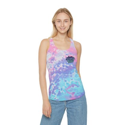 Tie-Dye Racerback Tank Top 'Stoner Beach Band' Light Blue Spiral Festival Tank