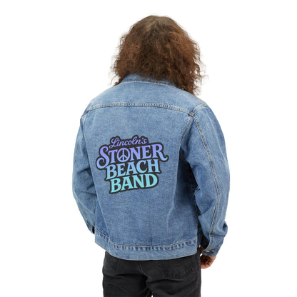 Men's Denim Jacket Lincoln's Stoner Beach Band Retro Logo Back Patch