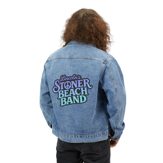 Men's Denim Jacket Lincoln's Stoner Beach Band Retro Logo Back Patch