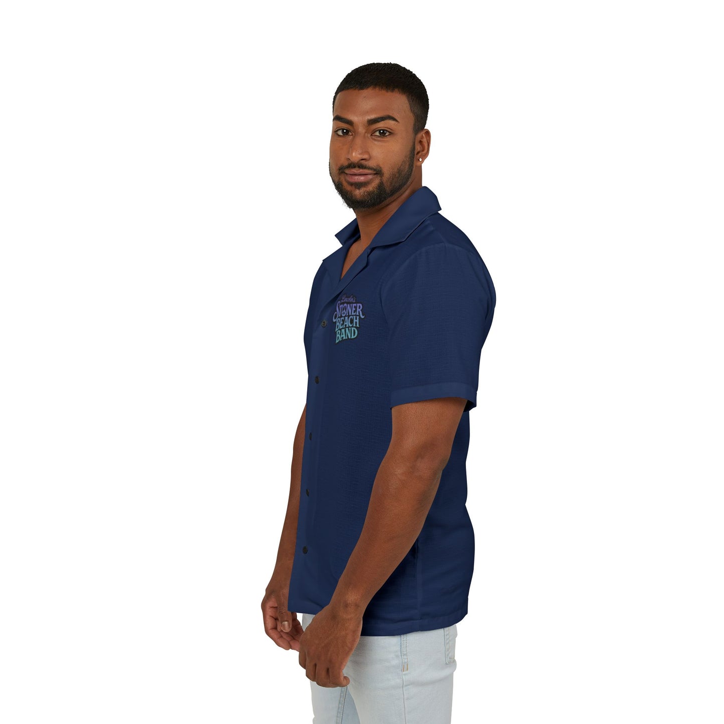 Navy 'Sierra Chico Band' Hawaiian Camp Shirt Men's Retro Button-Up