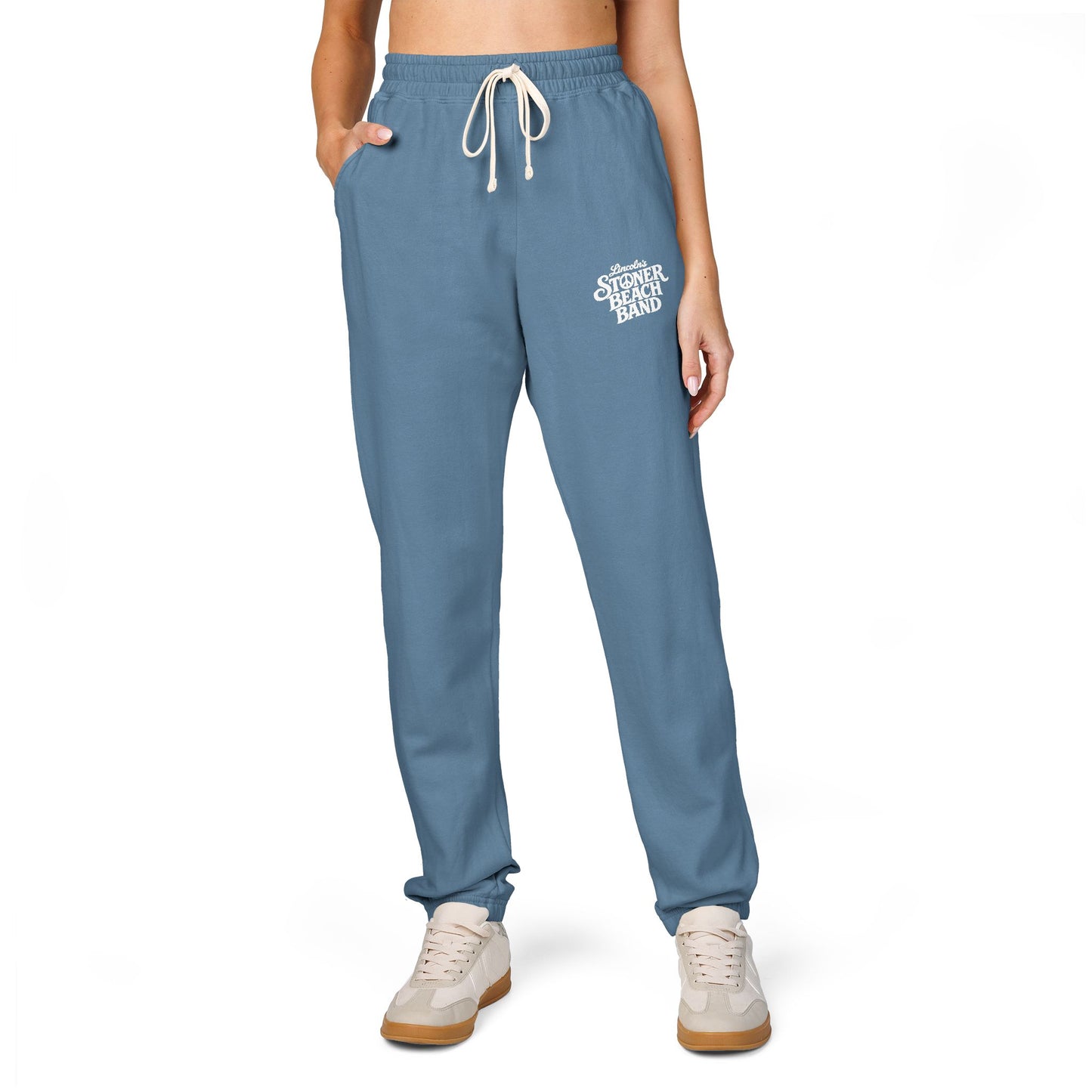 Graphite Fleece Sweatpants with 'Good Vibes' Neon Script — Cozy Casual Lounge Pants