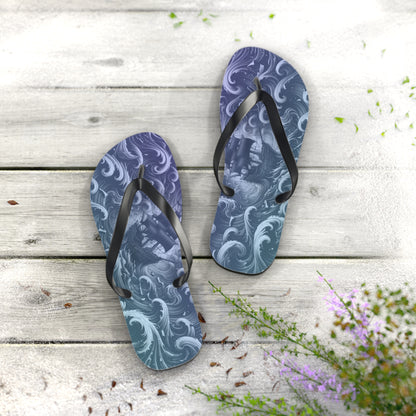 Ocean Waves Flip Flops — Blue Nautical Surf Pattern Sandals