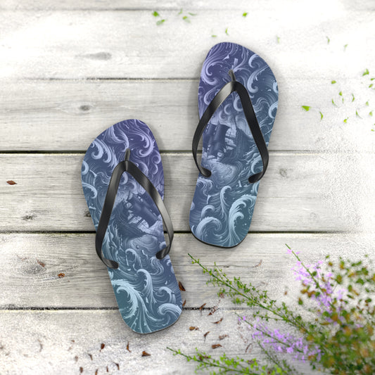 Ocean Waves Flip Flops — Blue Nautical Surf Pattern Sandals
